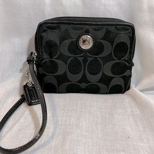 Coach small black fabric wristlet